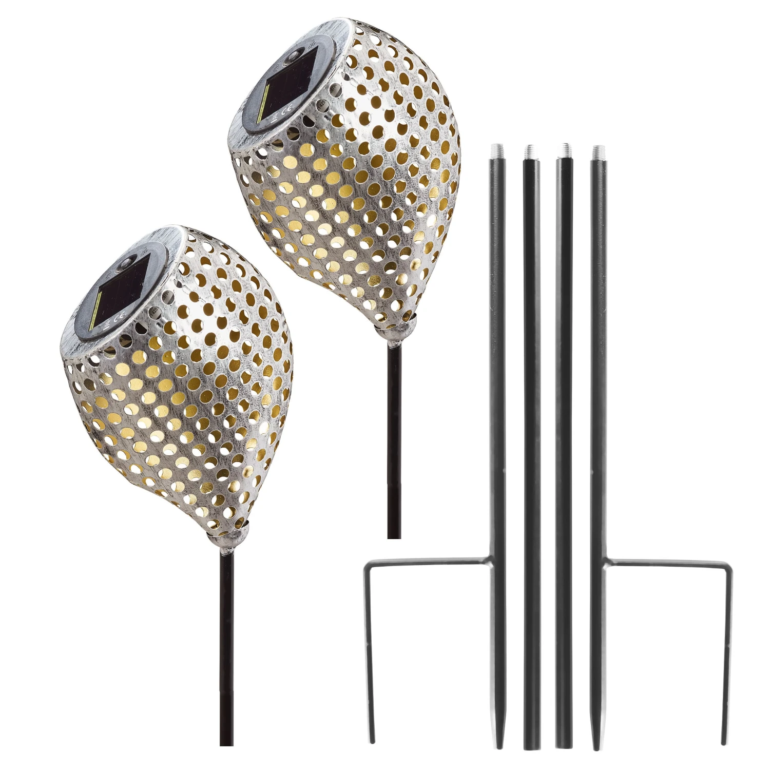 Solar LED Dekostecker 2er Set Metall Kelch Schräg KABELLOS In Silber 7 Solar LED Dekostecker 2er Set Metall Kelch Schräg KABELLOS In Silber – Bild 5