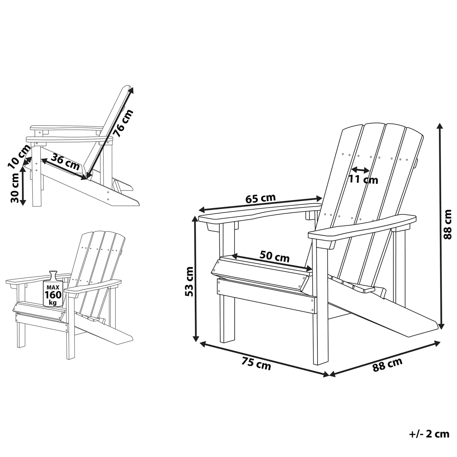Gartenstuhl ADIRONDACK In Weiß - (W) 75 X (H) 88 X (L) 88 Cm 5 Gartenstuhl ADIRONDACK In Weiß - (W) 75 X (H) 88 X (L) 88 Cm – Bild 3