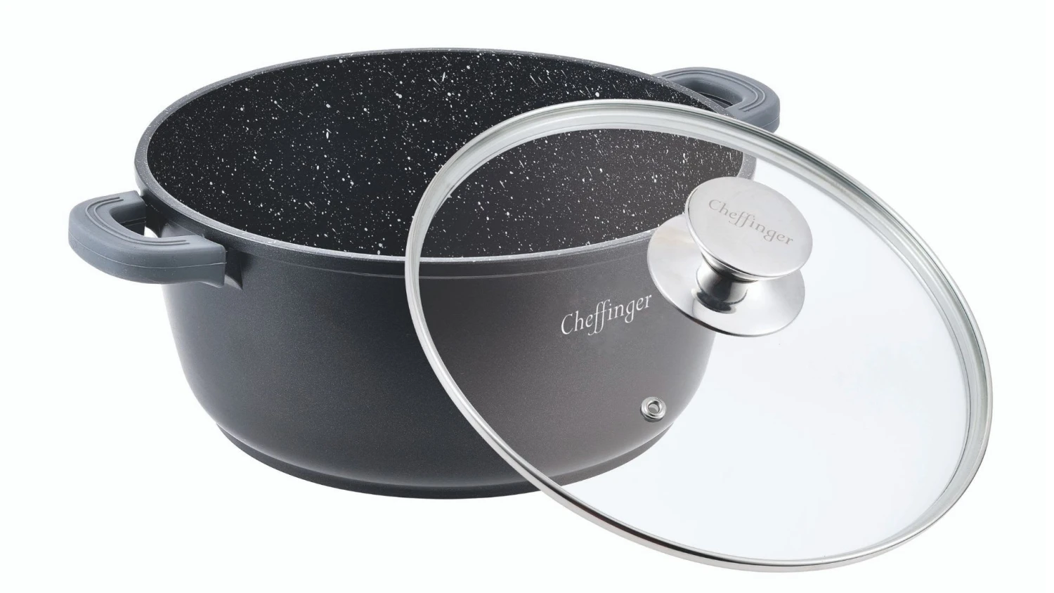 Aluguss Kochtopf Ø36cm Mit Glasdeckel In Schwarz 4 Aluguss Kochtopf Ø36cm Mit Glasdeckel In Schwarz – Bild 2
