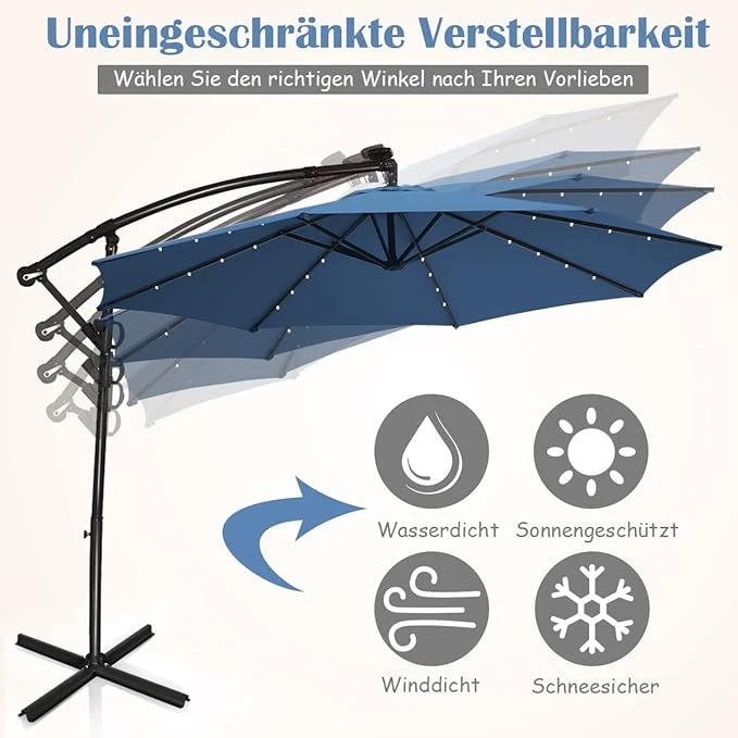 300cm Sonnenschirm Mit LED In Blau 4 300cm Sonnenschirm Mit LED In Blau – Bild 2