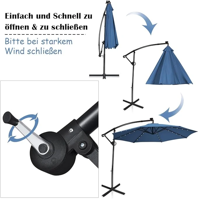 300cm Sonnenschirm Mit LED In Blau 5 300cm Sonnenschirm Mit LED In Blau – Bild 3