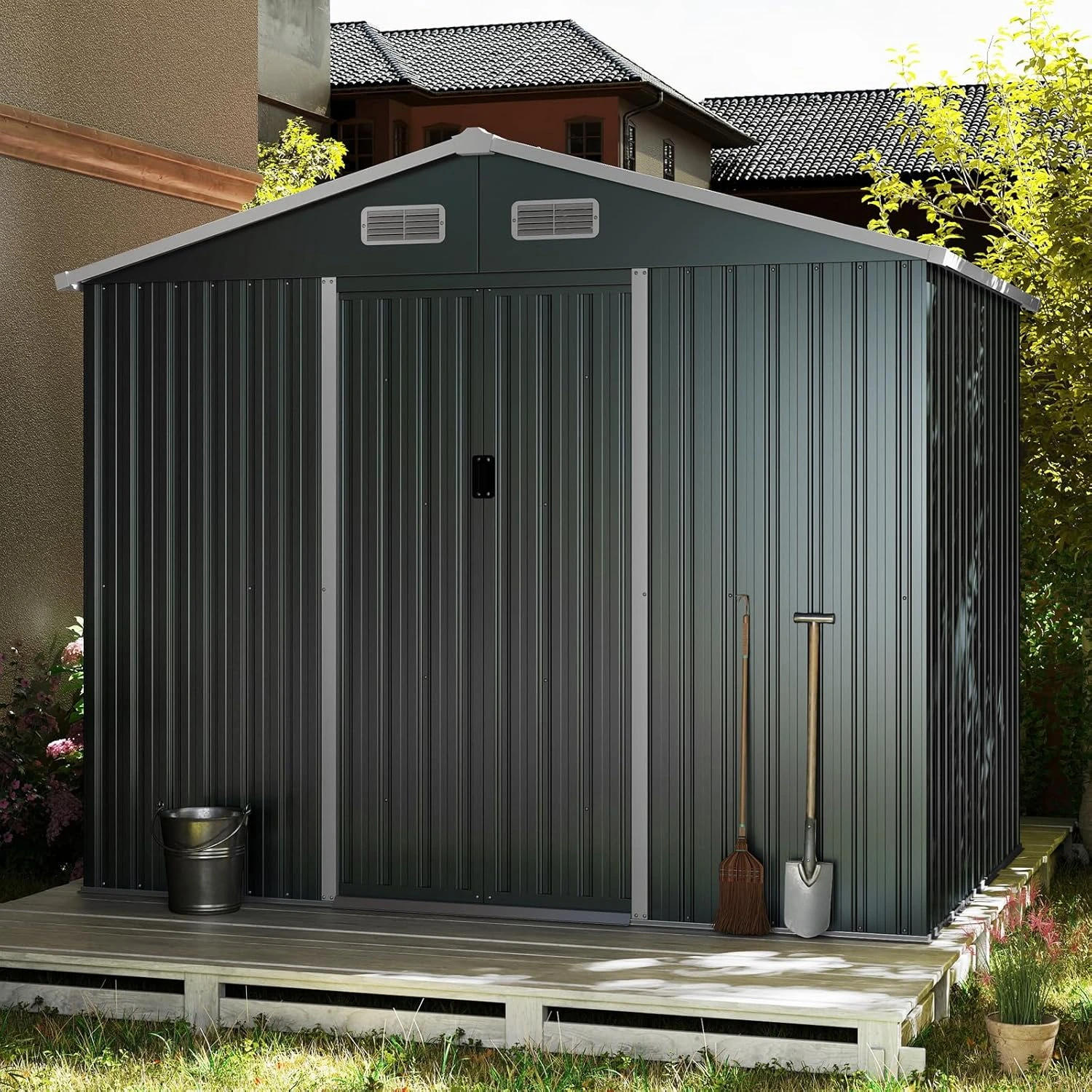 Geräteschuppen 7,17 M³ Türgröße: 75,5*156m In Grau 4 Geräteschuppen 7,17 M³ Türgröße: 75,5*156m In Grau – Bild 2