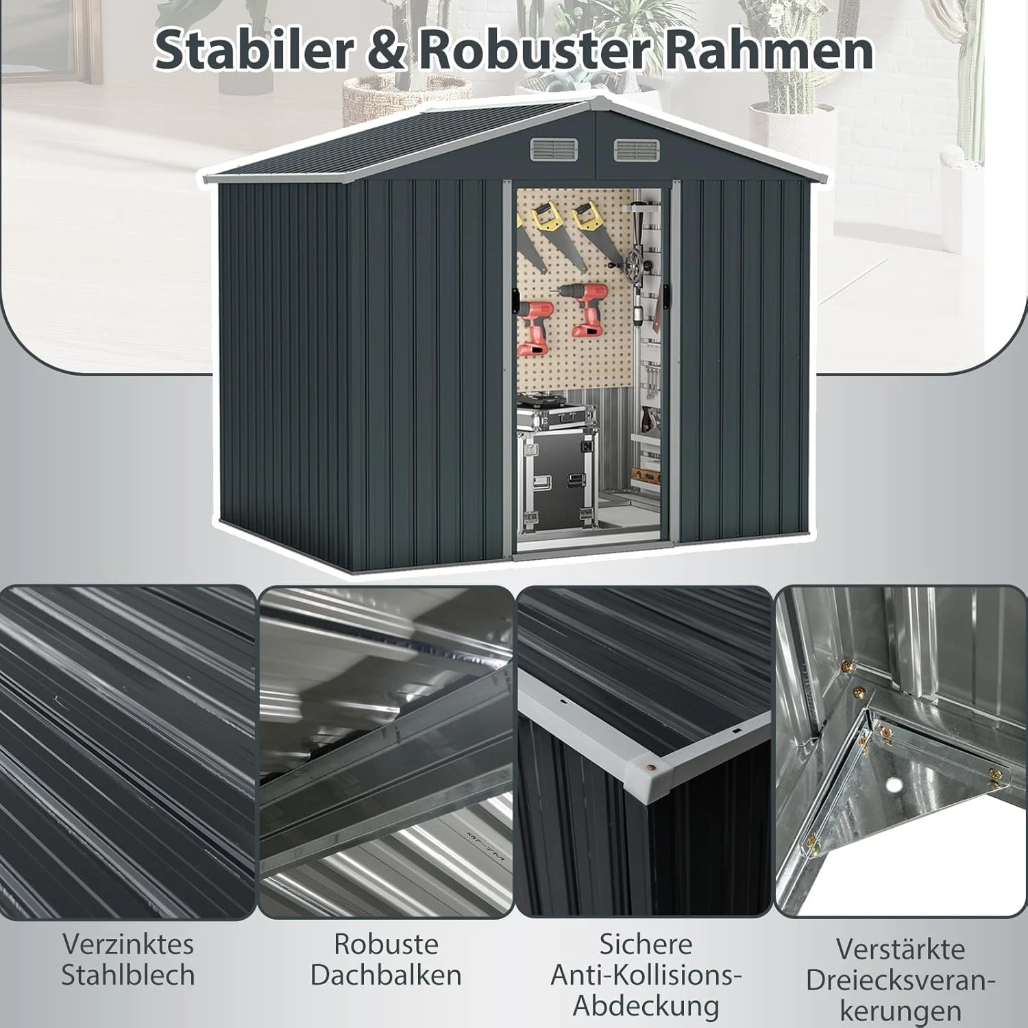 Geräteschuppen 7,17 M³ Türgröße: 75,5*156m In Grau 6 Geräteschuppen 7,17 M³ Türgröße: 75,5*156m In Grau – Bild 4