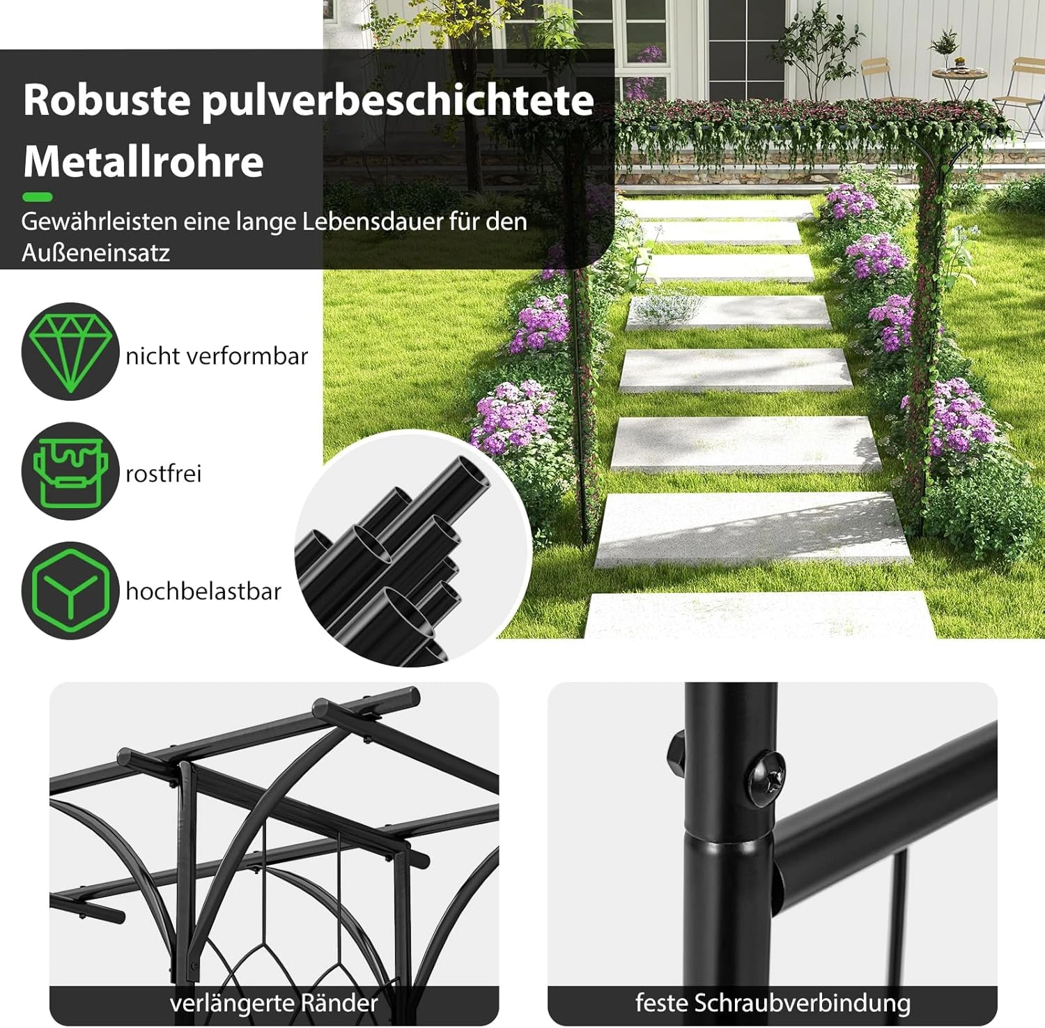 Rosenbogen Metall 206cm In Schwarz 4 Rosenbogen Metall 206cm In Schwarz – Bild 2