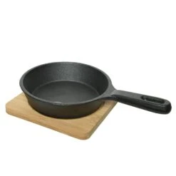 Servierpfanne Gußeisen Mit Bambusbrett, In Schwarz - D: 12,5cm