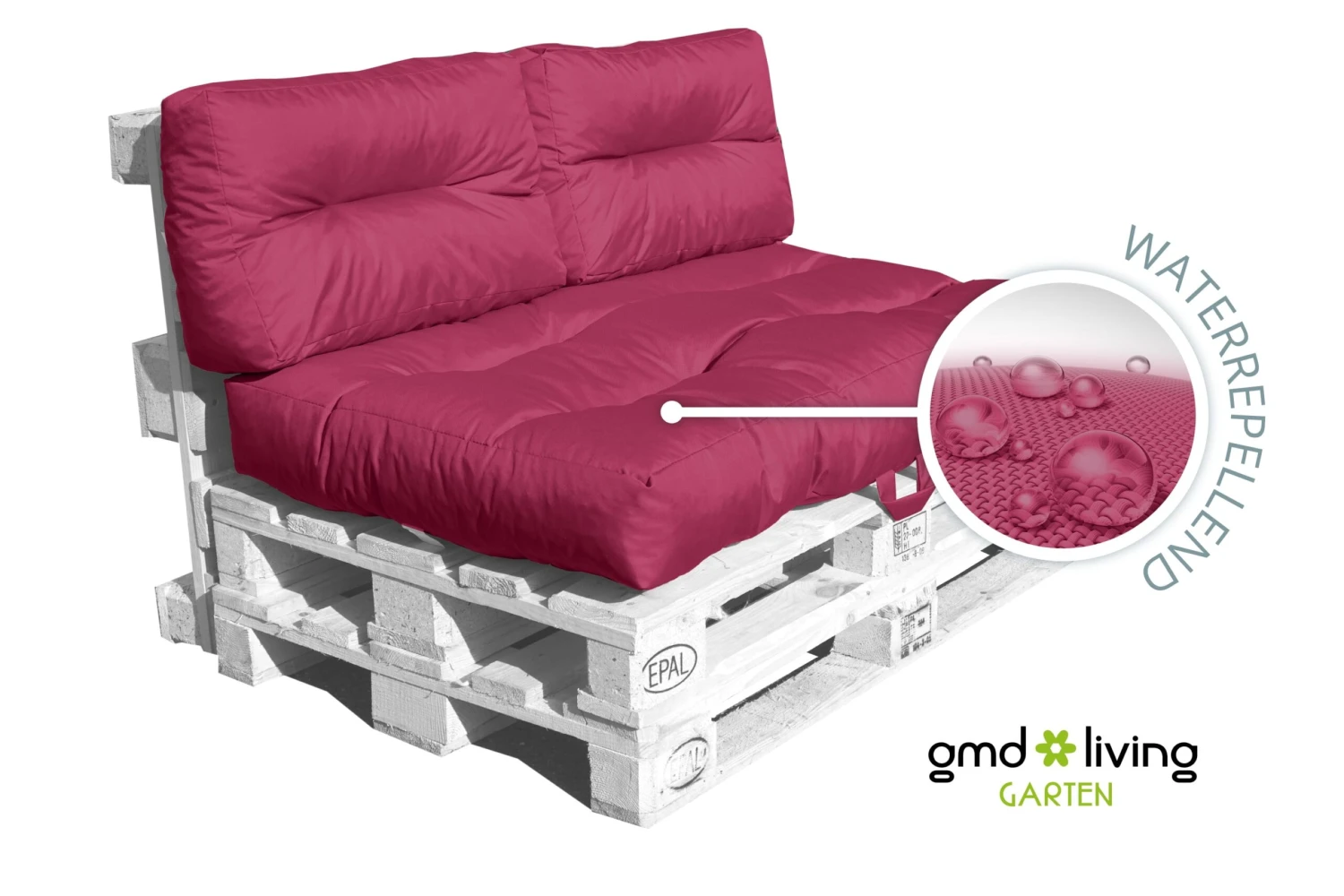 Outdoor Palettenkissen Set MONSUN, Wasserfest, Farbe Beere 4 Outdoor Palettenkissen Set MONSUN, Wasserfest, Farbe Beere – Bild 2
