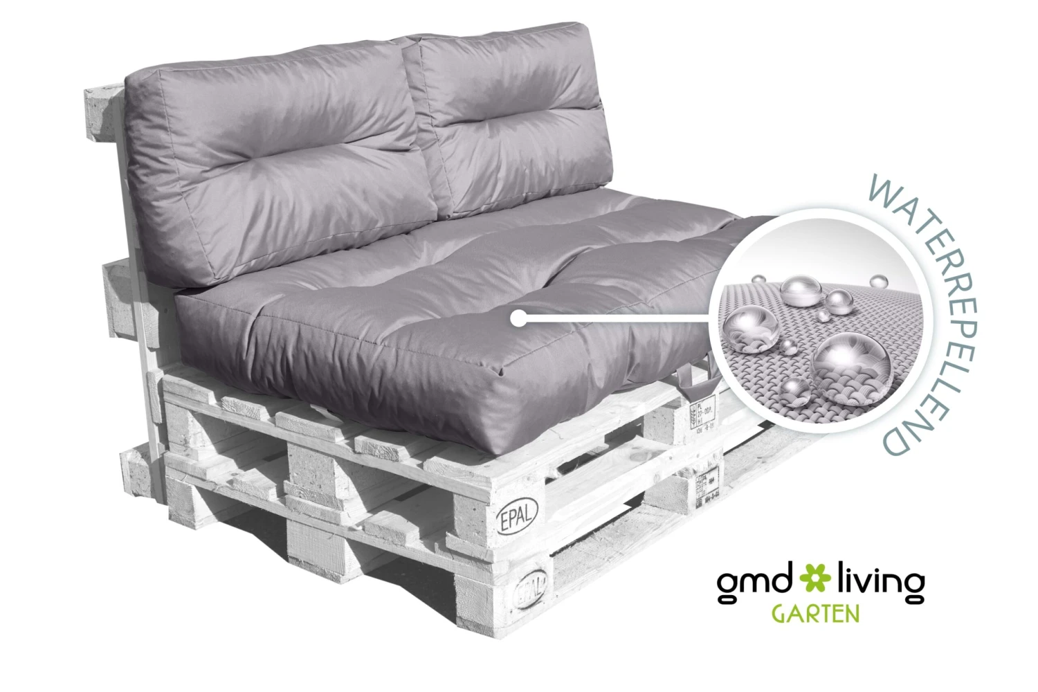 Outdoor Palettenkissen Set MONSUN, Wasserfest, Farbe Grau 4 Outdoor Palettenkissen Set MONSUN, Wasserfest, Farbe Grau – Bild 2