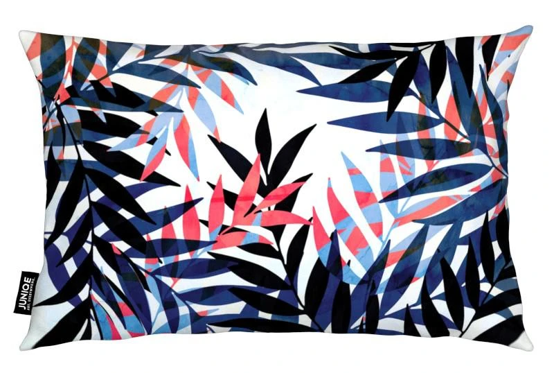 Kissen "Tropical Leaves" In Blau & Rot 4 Kissen "Tropical Leaves" In Blau & Rot – Bild 2