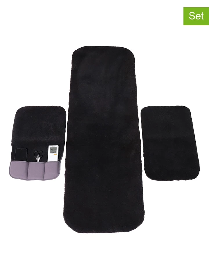 3tlg. Set: Lammfell-Sesselschoner Und Armlehnenschoner In Schwarz 3 3tlg. Set: Lammfell-Sesselschoner Und Armlehnenschoner In Schwarz