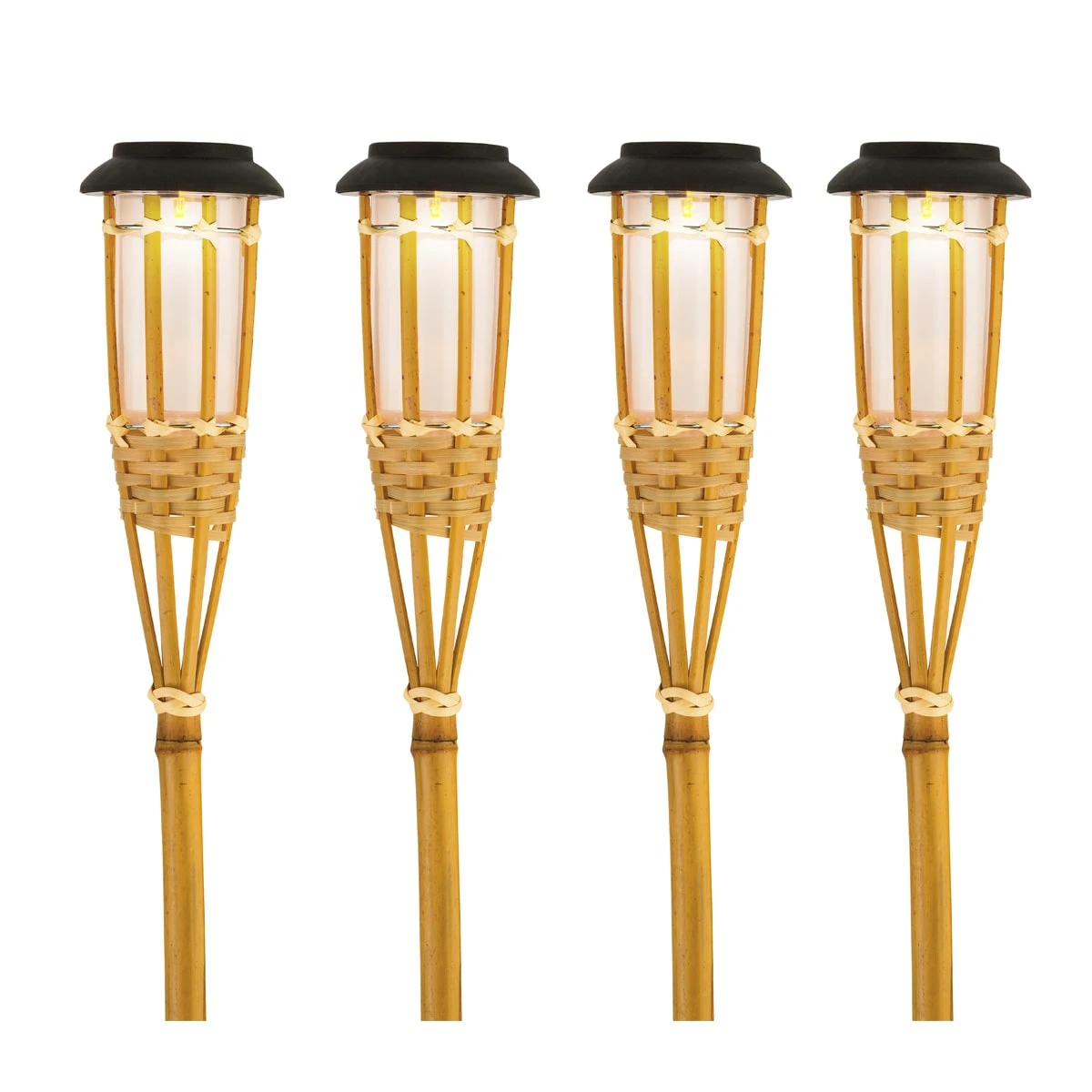 4er Set LED Solar Bambus Fackel In Natur 3 4er Set LED Solar Bambus Fackel In Natur