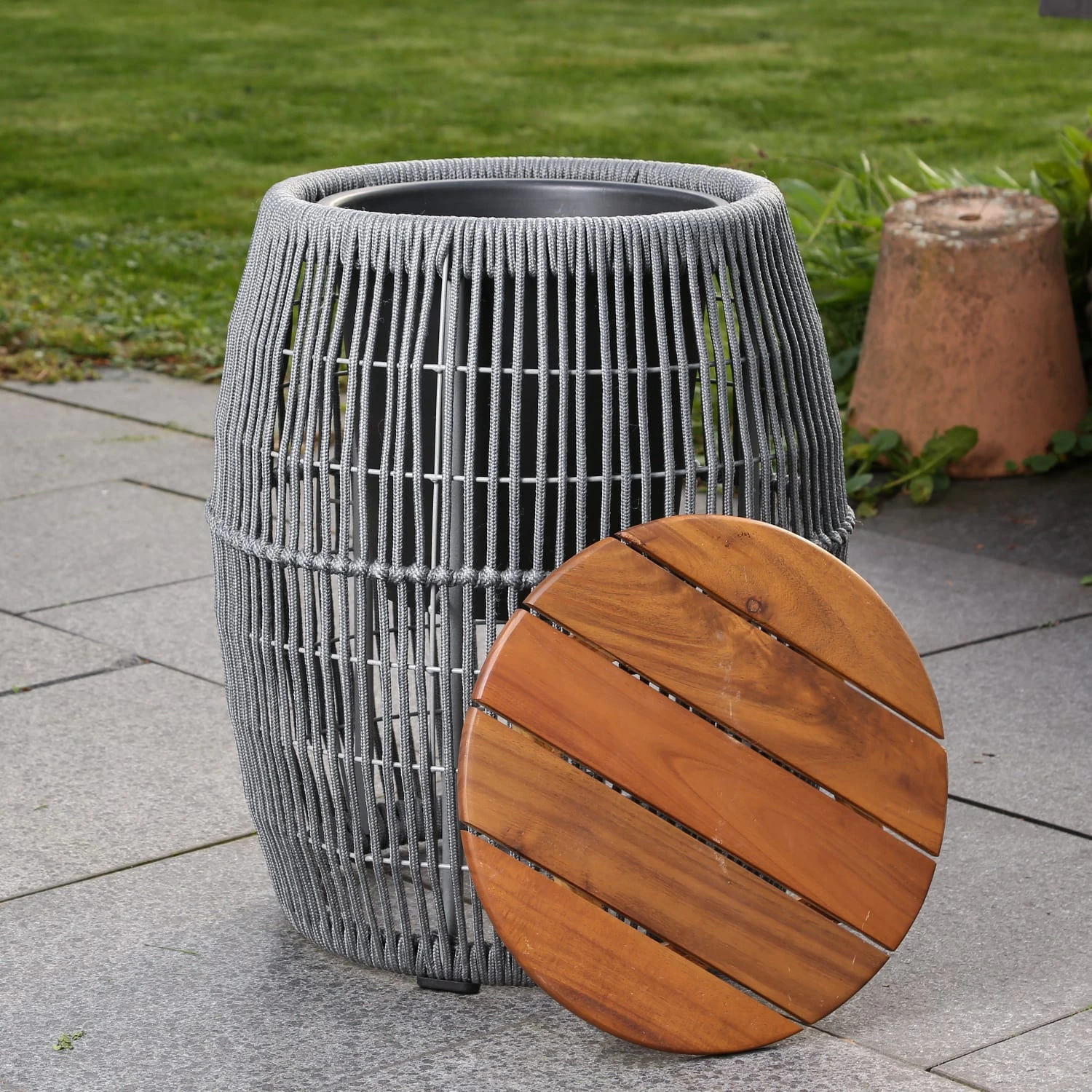 Beistelltisch Gartentisch Mit Behälter H: 49cm In Grau 6 Beistelltisch Gartentisch Mit Behälter H: 49cm In Grau – Bild 4