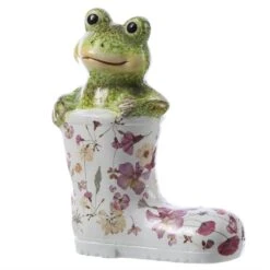 Dekofigur Gartenfigur Frosch Im Gummistiefel In Grün/weiß - H: 26,5cm