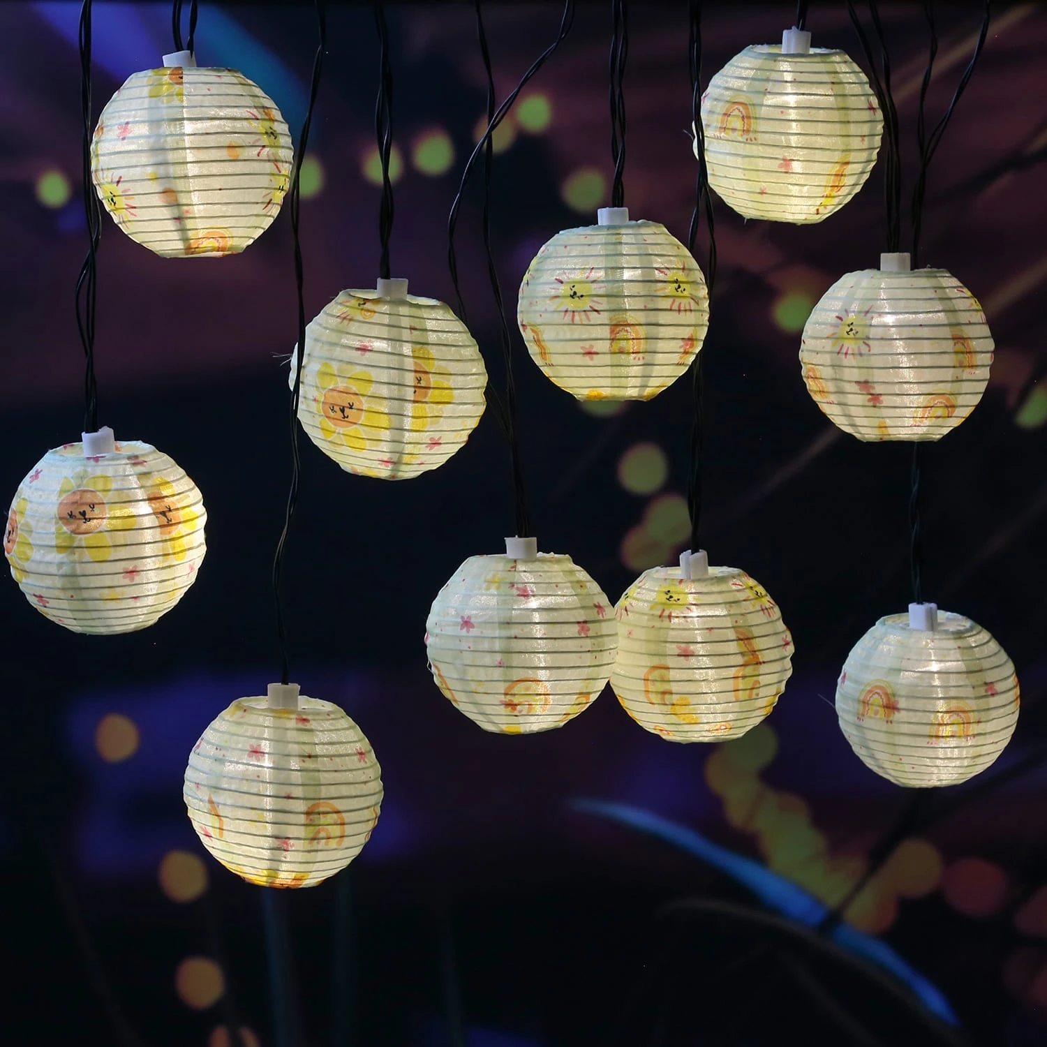 LED Solar Lichterkette 10 Lampions In Gelb - L: 4,5m 4 LED Solar Lichterkette 10 Lampions In Gelb - L: 4,5m – Bild 2