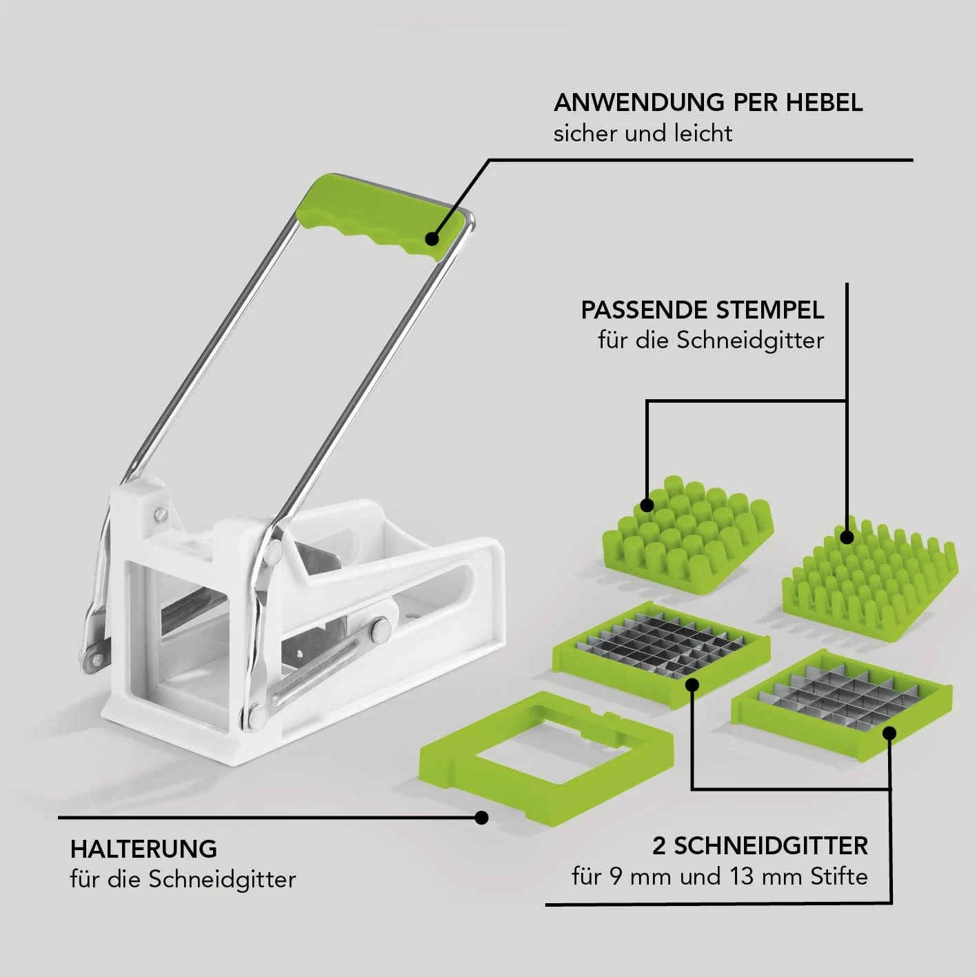Pommes Gemüse Schneider Edelstahl - Weiß/grün 6 Pommes Gemüse Schneider Edelstahl - Weiß/grün – Bild 4