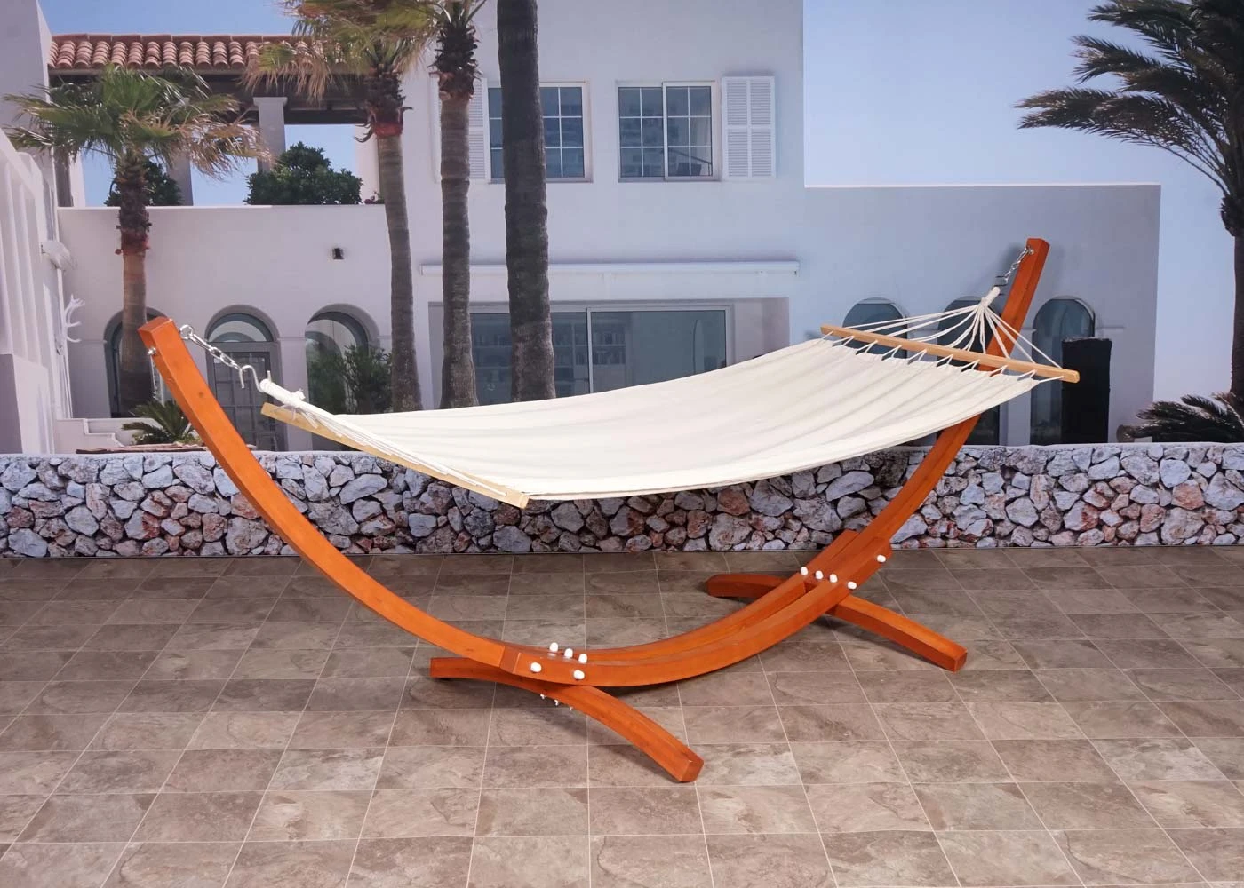 Hängematte Mit Gestell J46, Braun, Matte Creme-weiß 4 Hängematte Mit Gestell J46, Braun, Matte Creme-weiß – Bild 2