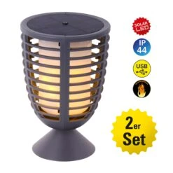 2er-Set LED Solar-Tischleuchte "Ganzjahresfackel" In Grau