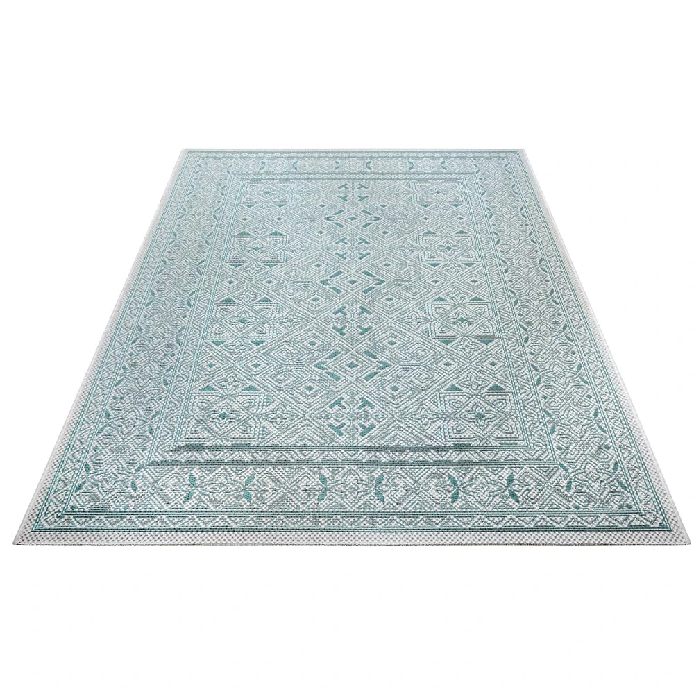 In- & Outdoor Teppich Cuadrado Türkis Creme 5 In- & Outdoor Teppich Cuadrado Türkis Creme – Bild 3