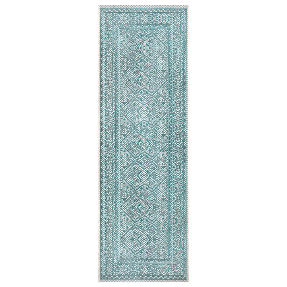 In- & Outdoor Teppich Cuadrado Türkis Creme 6 In- & Outdoor Teppich Cuadrado Türkis Creme – Bild 4