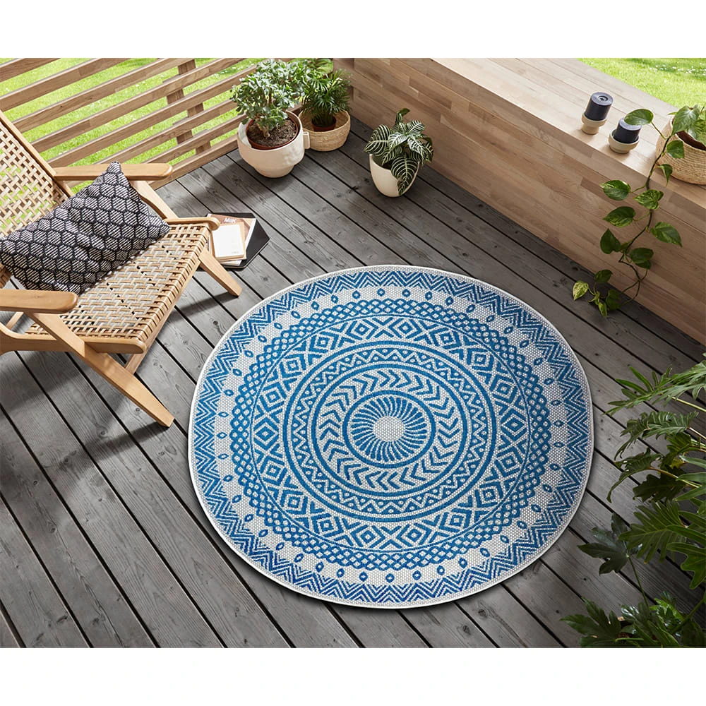 In- & Outdoor Teppich Giro Petrolblau Creme, 160 Cm Rund 6 In- & Outdoor Teppich Giro Petrolblau Creme, 160 Cm Rund – Bild 4