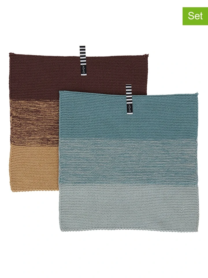 2er-Set: Geschirrtücher "Niji" In Braun/ Hellblau - (L)25 X (B)25 Cm 3 2er-Set: Geschirrtücher "Niji" In Braun/ Hellblau - (L)25 X (B)25 Cm