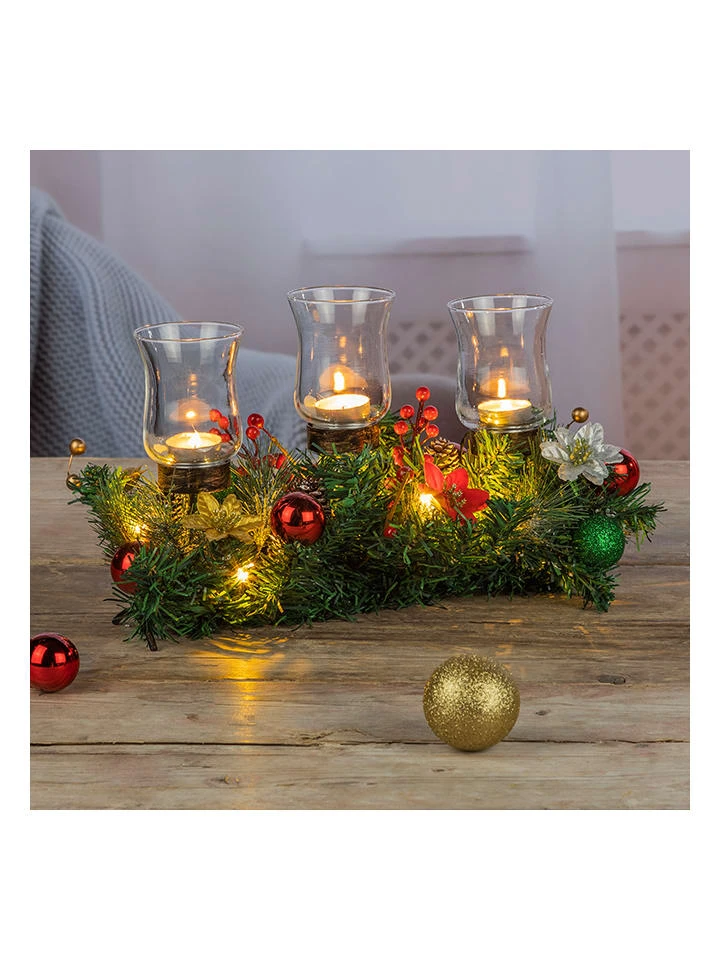 LED-Weihnachtsgesteck In Grün - (B)46 X (H)23 X (T)20,5 Cm 3 LED-Weihnachtsgesteck In Grün - (B)46 X (H)23 X (T)20,5 Cm