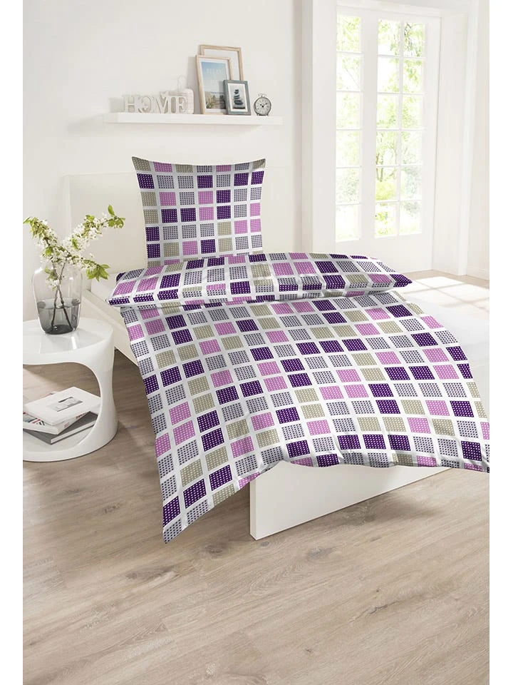 Schiesser Renforcé-Bettwäsche-Set "Peto" In Pink/ Lila/ Grau 4 Schiesser Renforcé-Bettwäsche-Set "Peto" In Pink/ Lila/ Grau – Bild 2