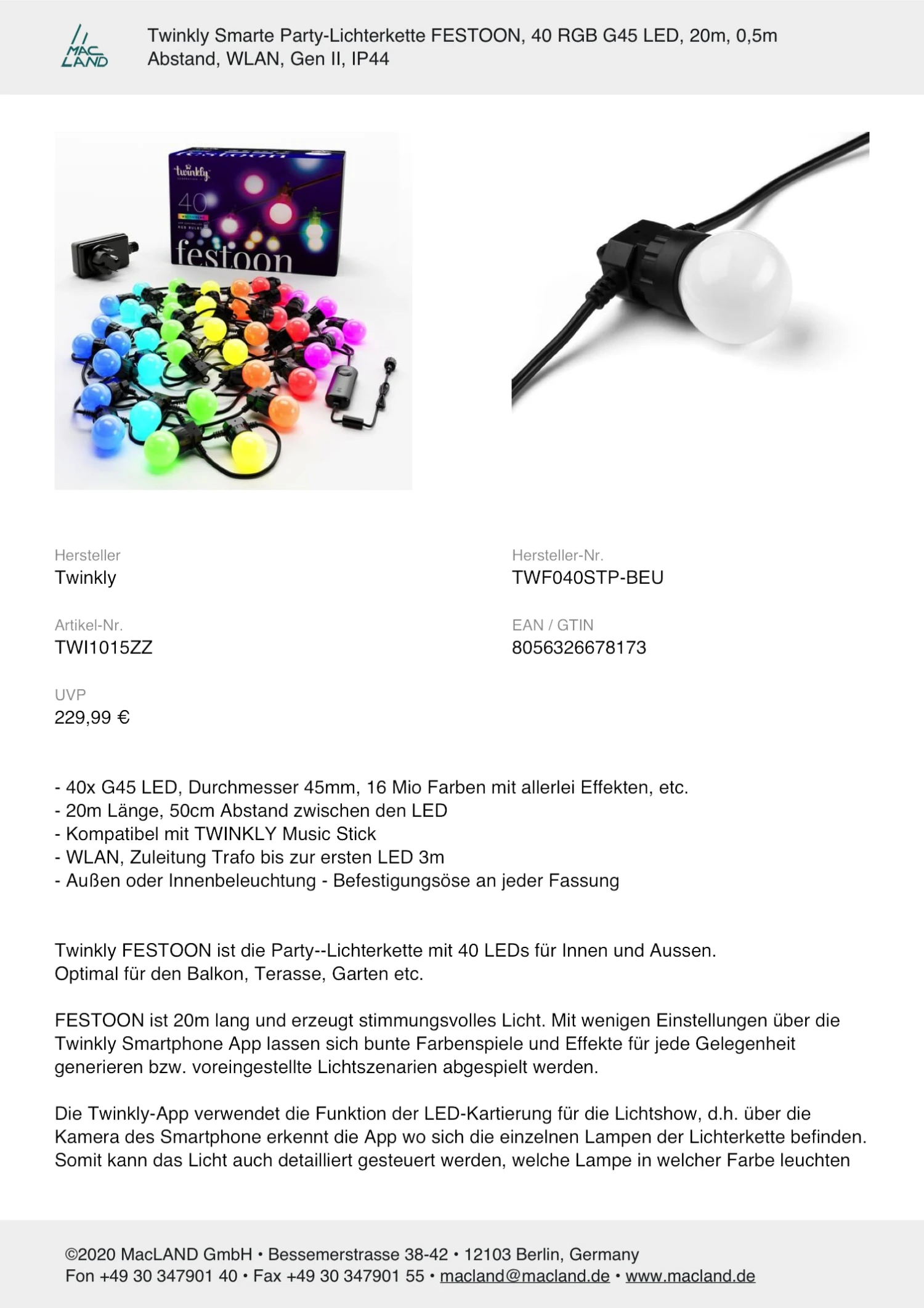 Twinkly Smarte Party-Lichterkette FESTOON 40 LEDs In Bunt - RGB LED 11 Twinkly Smarte Party-Lichterkette FESTOON 40 LEDs In Bunt - RGB LED – Bild 9