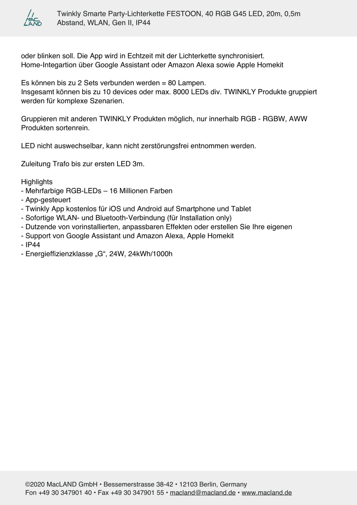 Twinkly Smarte Party-Lichterkette FESTOON 40 LEDs In Bunt - RGB LED 12 Twinkly Smarte Party-Lichterkette FESTOON 40 LEDs In Bunt - RGB LED – Bild 10