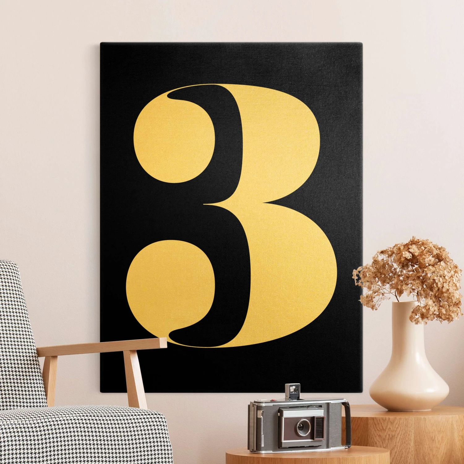 Leinwandbild Gold - Antiqua Zahl 3 In Schwarz 5 Leinwandbild Gold - Antiqua Zahl 3 In Schwarz – Bild 3