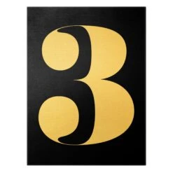 Leinwandbild Gold - Antiqua Zahl 3 In Schwarz