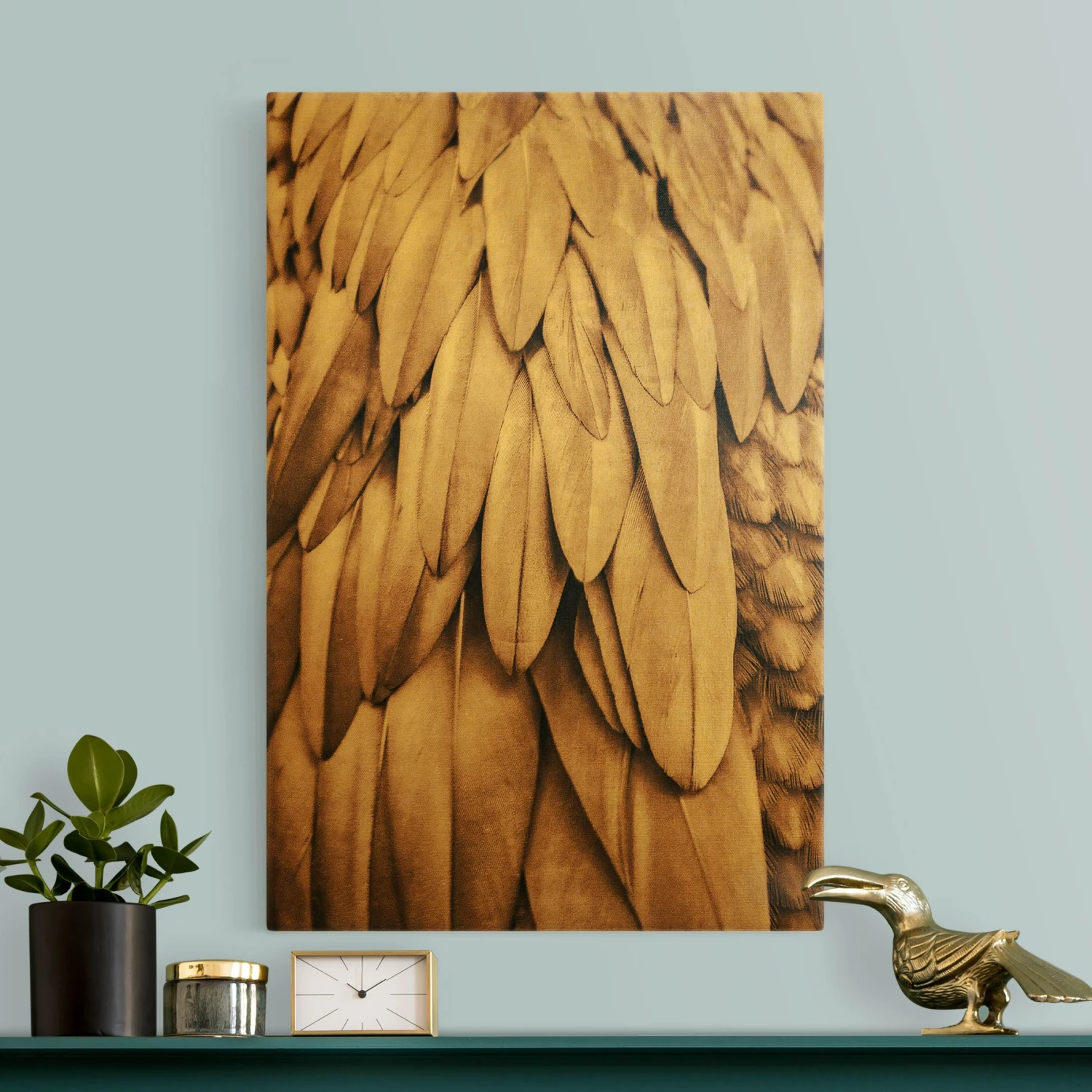 Leinwandbild Gold - Federn In Rosegold In Braun 5 Leinwandbild Gold - Federn In Rosegold In Braun – Bild 3