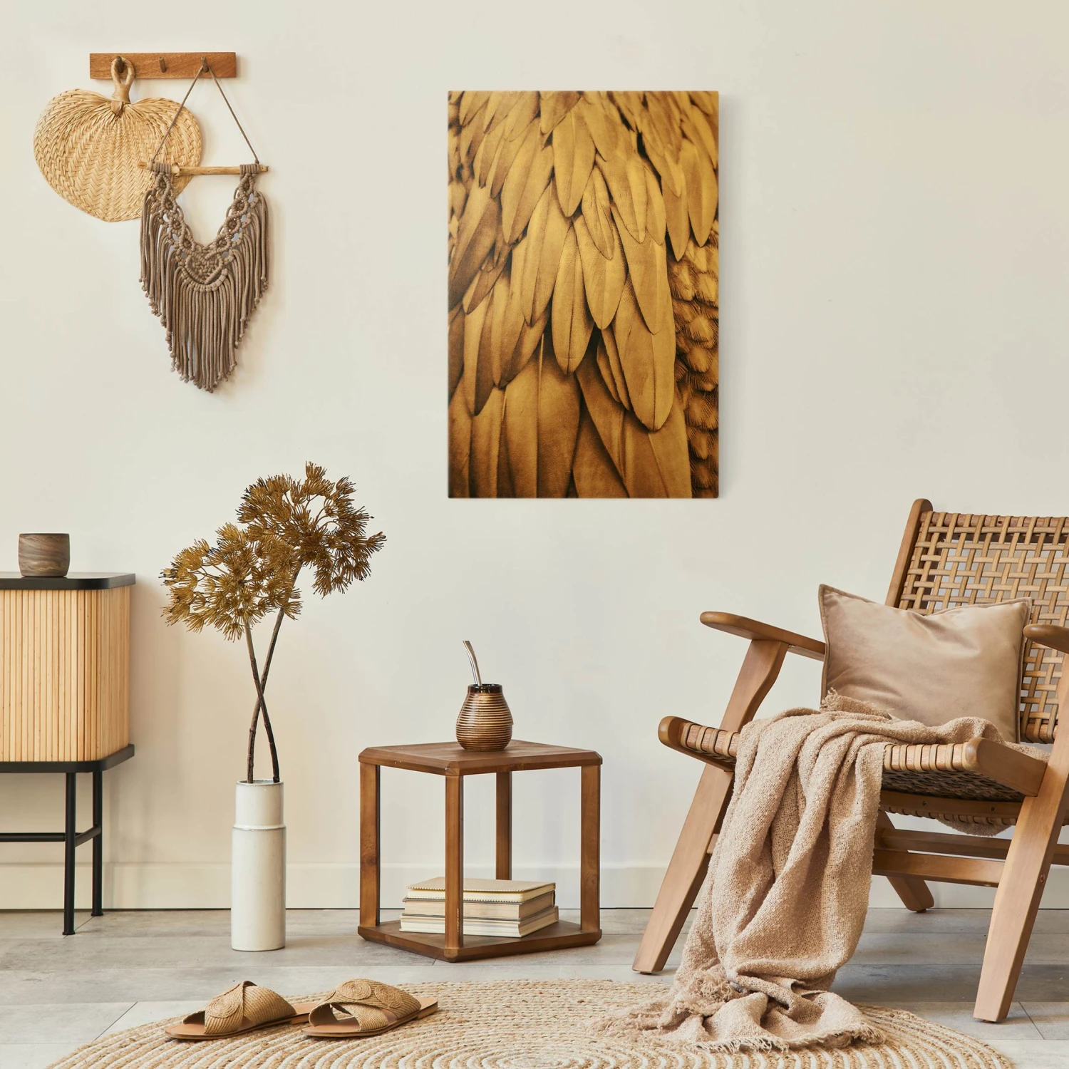 Leinwandbild Gold - Federn In Rosegold In Braun 6 Leinwandbild Gold - Federn In Rosegold In Braun – Bild 4