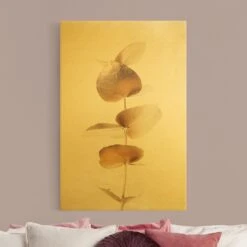 Leinwandbild Gold - Goldener Eukalyptuszweig In Gold -Allgemeiner Haushaltswarenladen wallart leinwandbild gold goldener eukalyptuszweig in gold 2