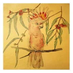 Leinwandbild Gold - Kakadu Mit Rosa Federn In Rosa