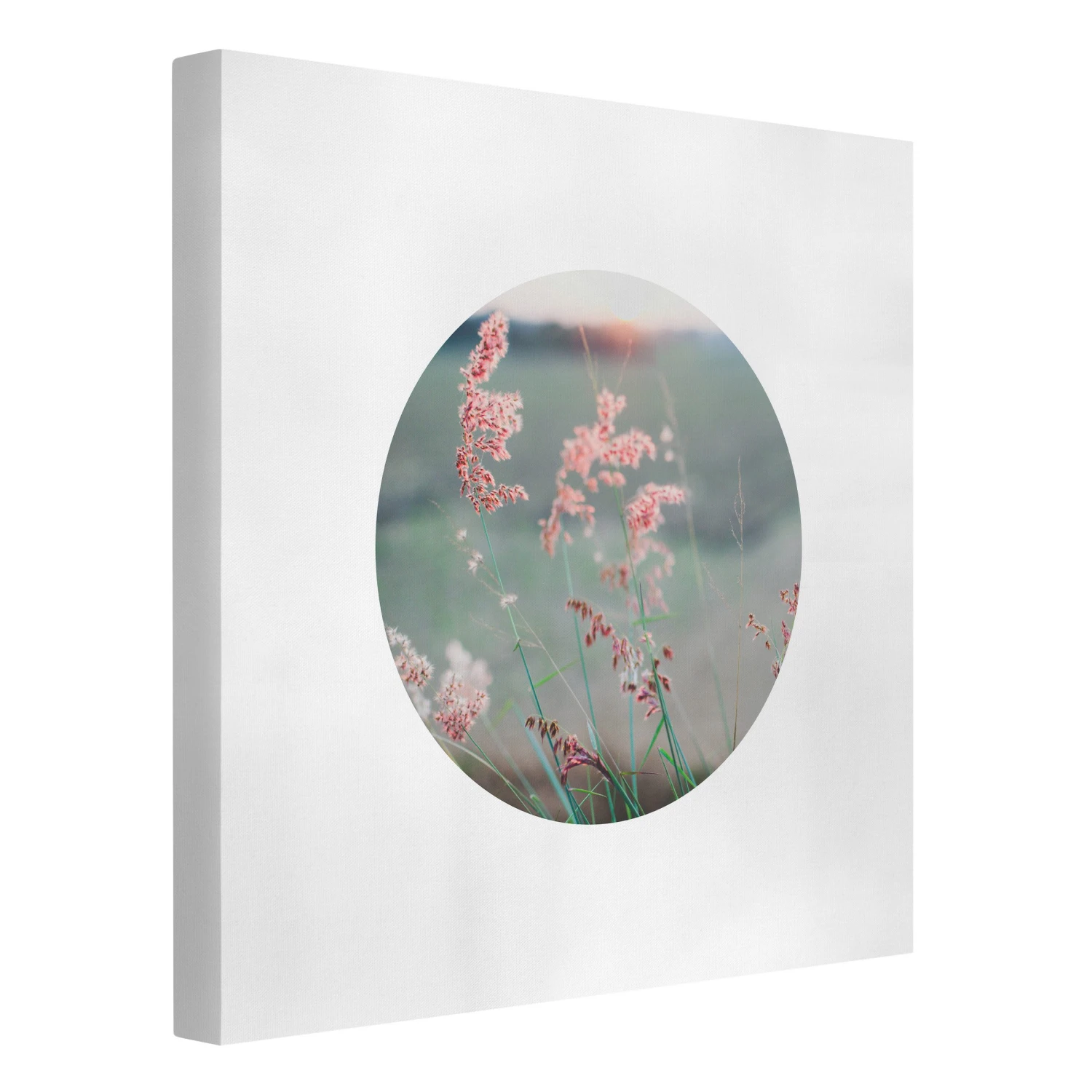 Leinwandbild - Pinke Blumen Im Kreis In Grün 7 Leinwandbild - Pinke Blumen Im Kreis In Grün – Bild 5