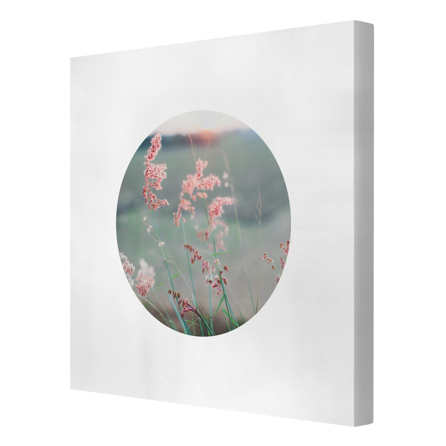 Leinwandbild - Pinke Blumen Im Kreis In Grün 8 Leinwandbild - Pinke Blumen Im Kreis In Grün – Bild 6