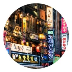 Runde Tapete - Neonreklame In Bunt