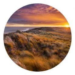 Runde Tapete - Sonnenaufgang Am Strand Auf Sylt In Orange