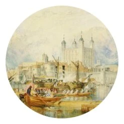 Runde Tapete - William Turner - Tower Of London In Creme-Beige