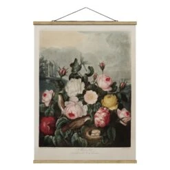 Stoffbild - Botanik Vintage Illustration Rosen In Rosa