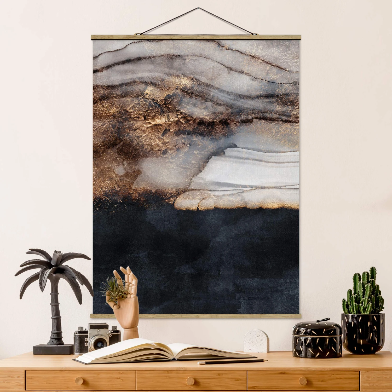 Stoffbild - Elisabeth Fredriksson - Goldener Marmor Gemalt In Schwarz 4 Stoffbild - Elisabeth Fredriksson - Goldener Marmor Gemalt In Schwarz – Bild 2