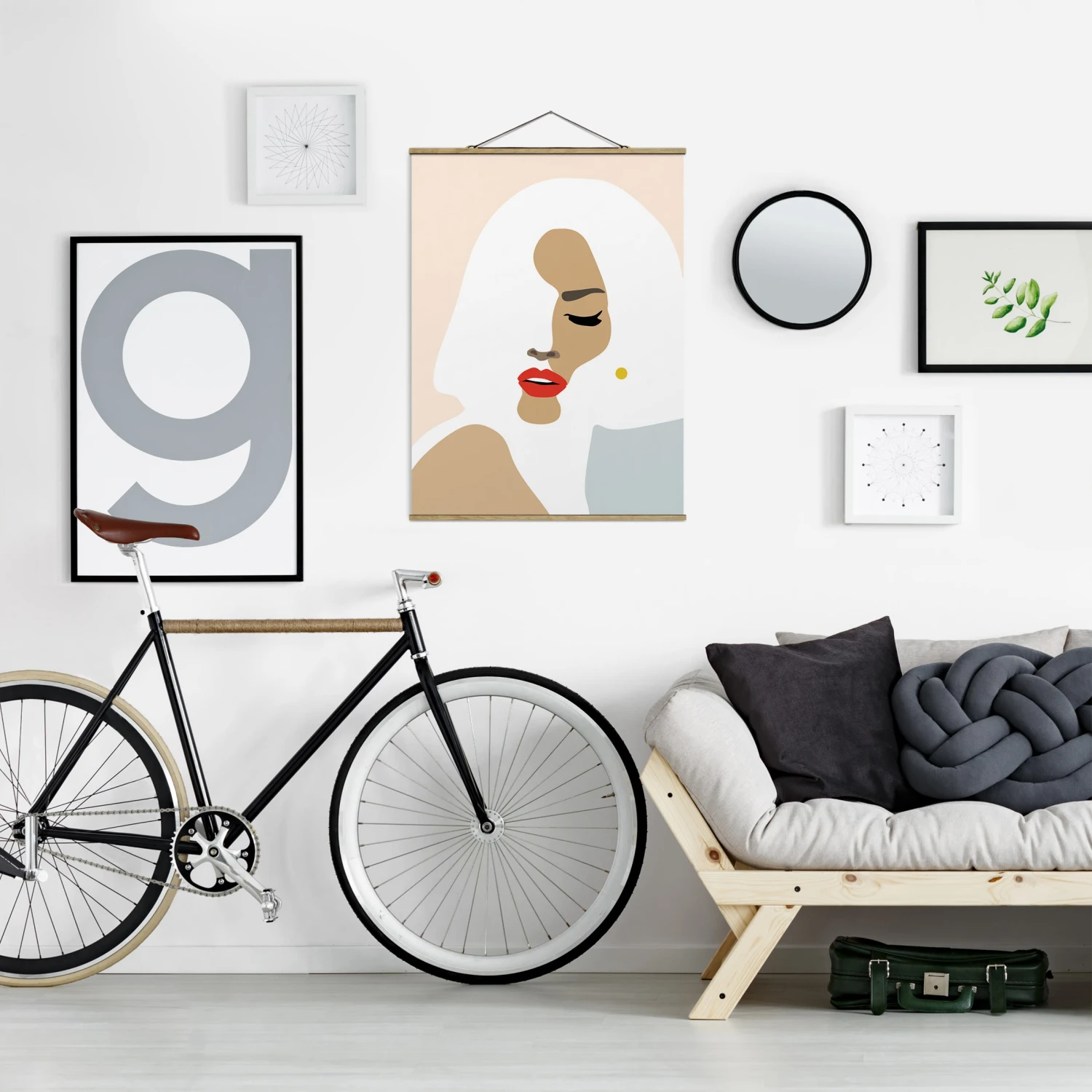 Stoffbild - Line Art Portrait Frau Pastell Beige In Creme-Beige 5 Stoffbild - Line Art Portrait Frau Pastell Beige In Creme-Beige – Bild 3