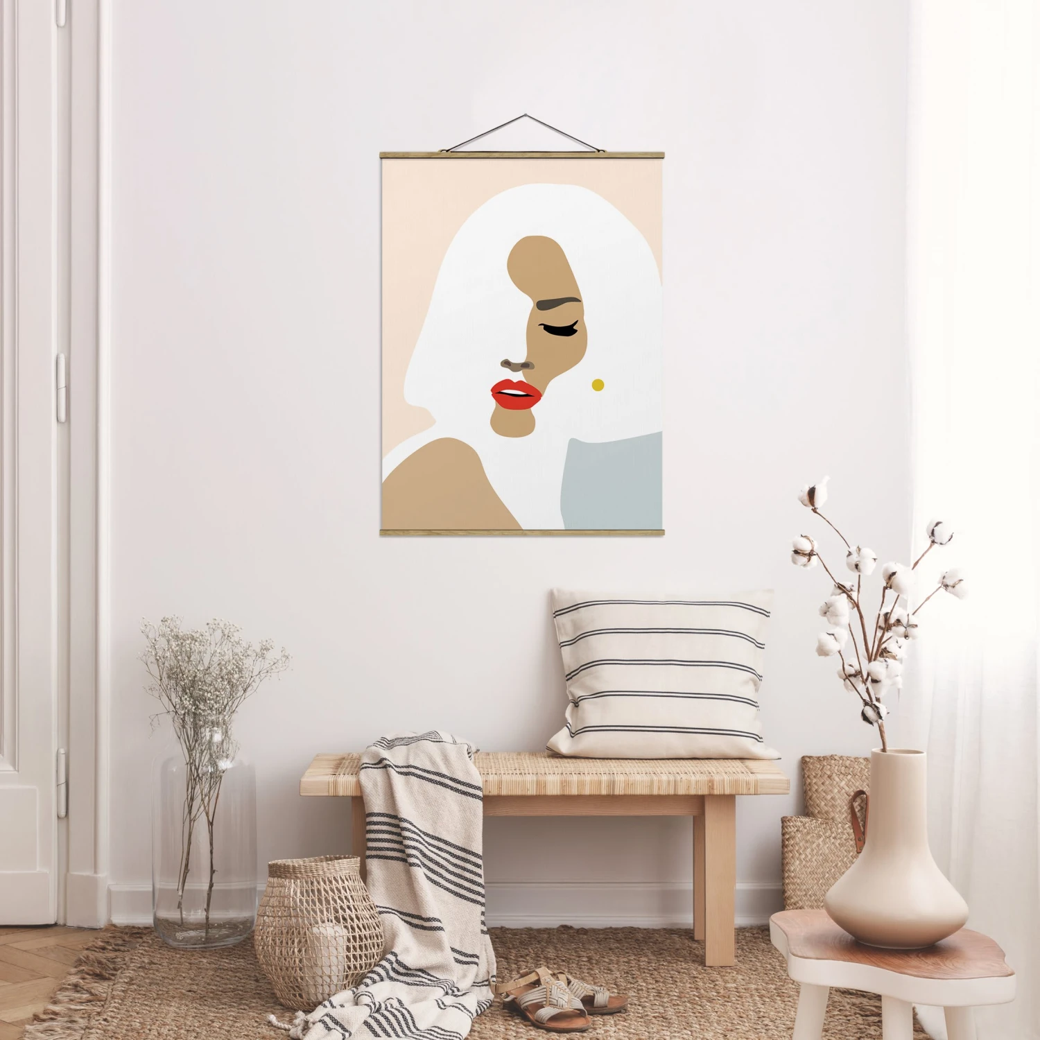 Stoffbild - Line Art Portrait Frau Pastell Beige In Creme-Beige 6 Stoffbild - Line Art Portrait Frau Pastell Beige In Creme-Beige – Bild 4