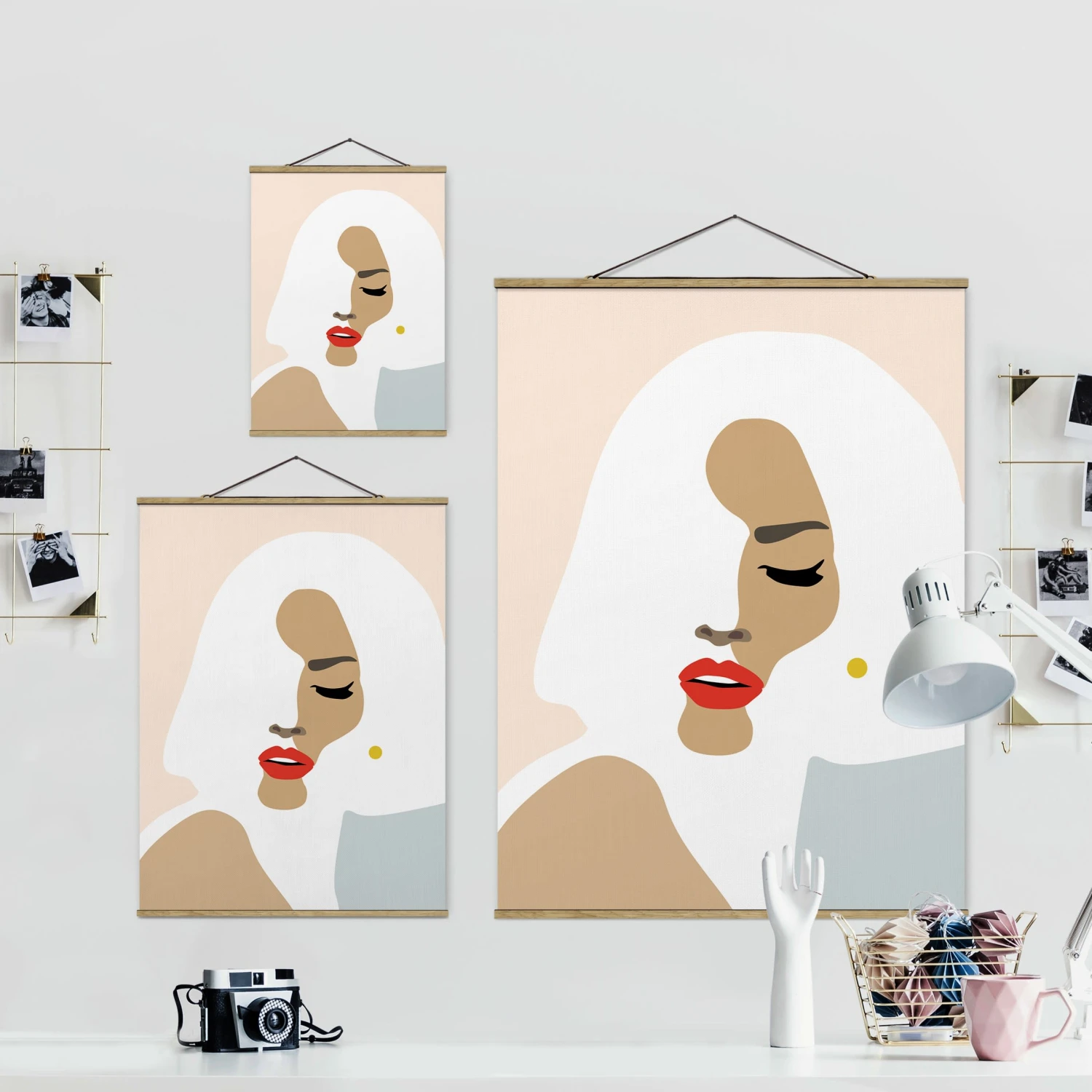 Stoffbild - Line Art Portrait Frau Pastell Beige In Creme-Beige 9 Stoffbild - Line Art Portrait Frau Pastell Beige In Creme-Beige – Bild 7