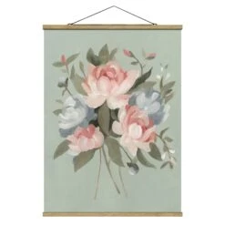 Stoffbild Mit Posterleisten - Bouquet In Pastell I In Rosa