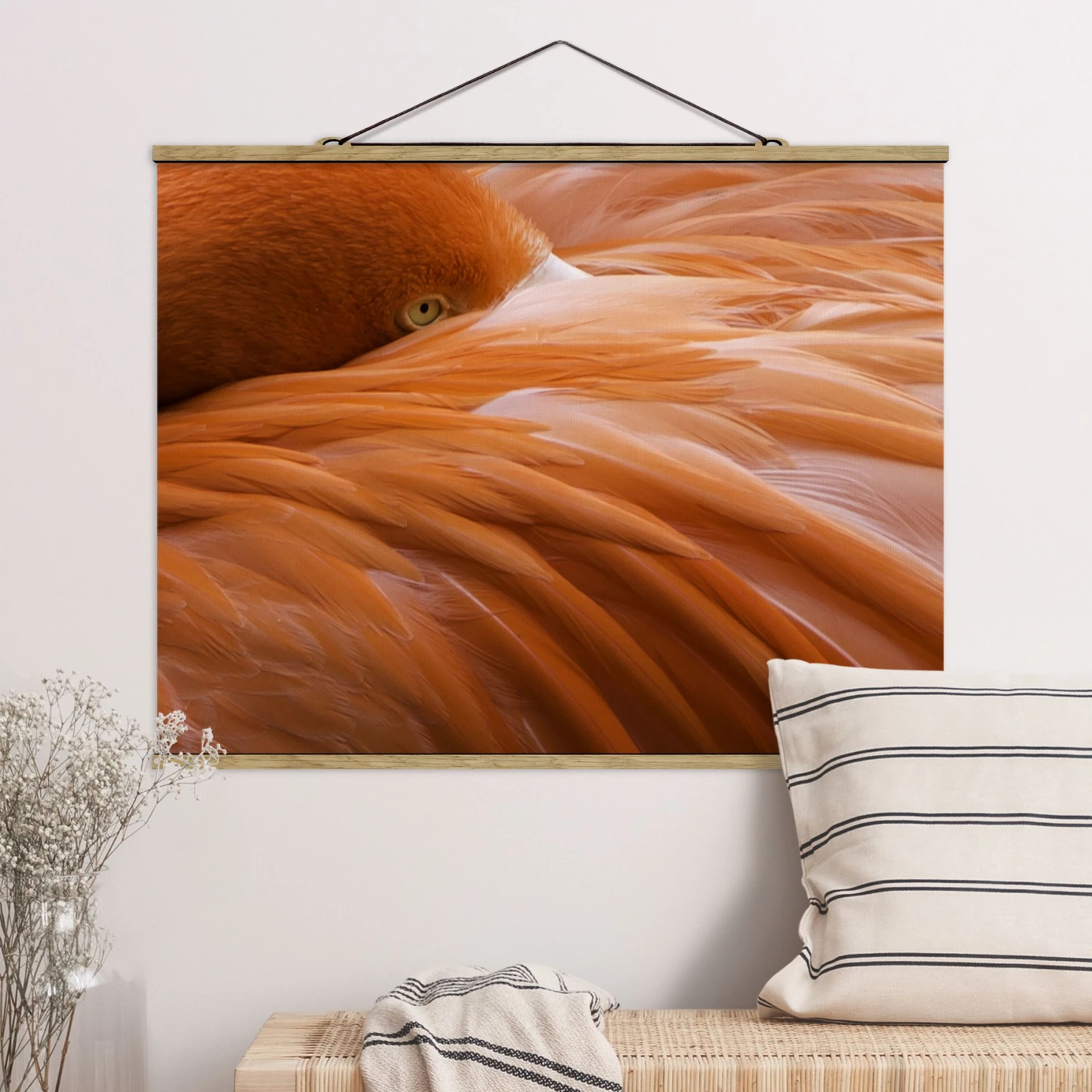 Stoffbild Mit Posterleisten - Flamingofedern In Rosa 4 Stoffbild Mit Posterleisten - Flamingofedern In Rosa – Bild 2