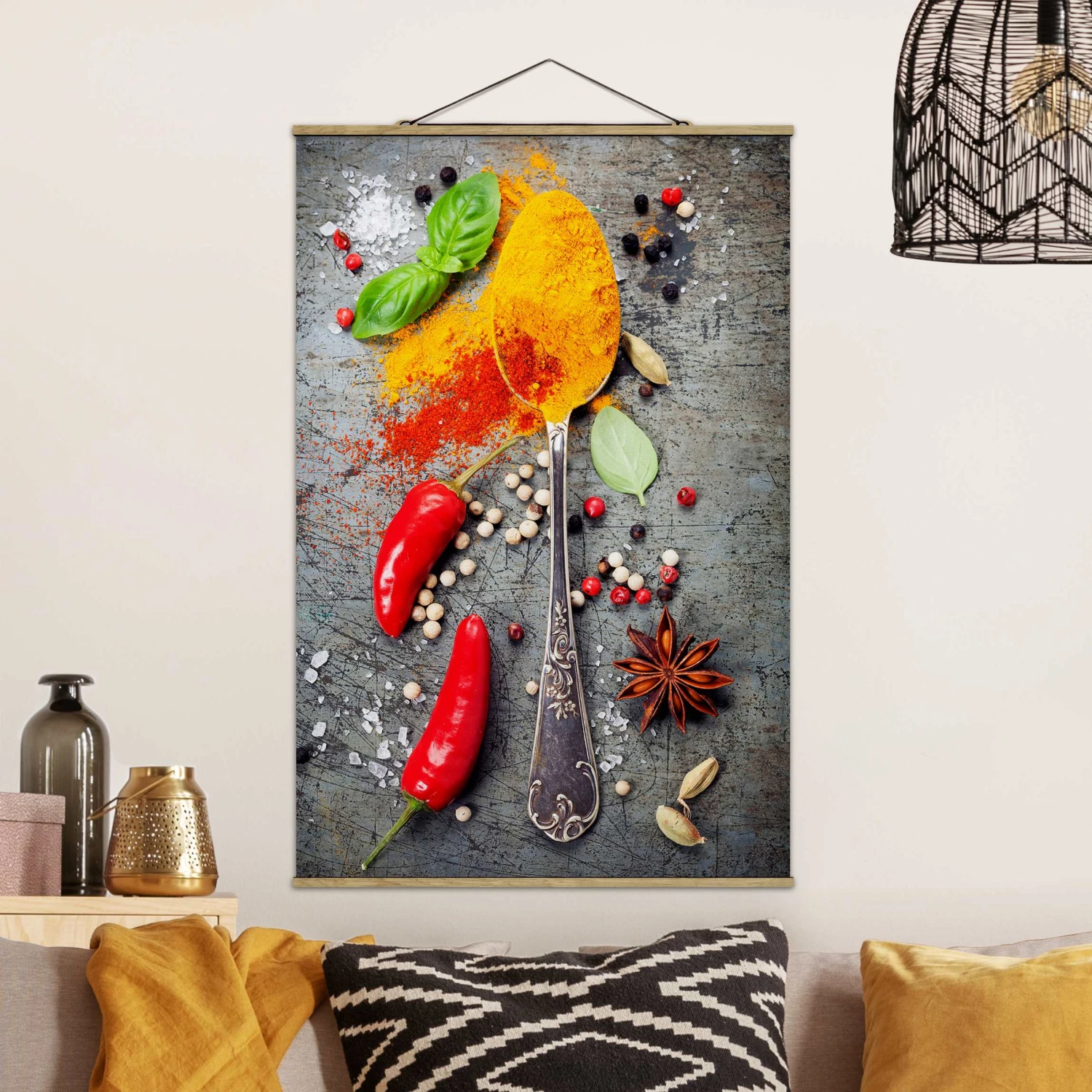 Stoffbild Mit Posterleisten - Löffel Mit Gewürzen In Orange 4 Stoffbild Mit Posterleisten - Löffel Mit Gewürzen In Orange – Bild 2