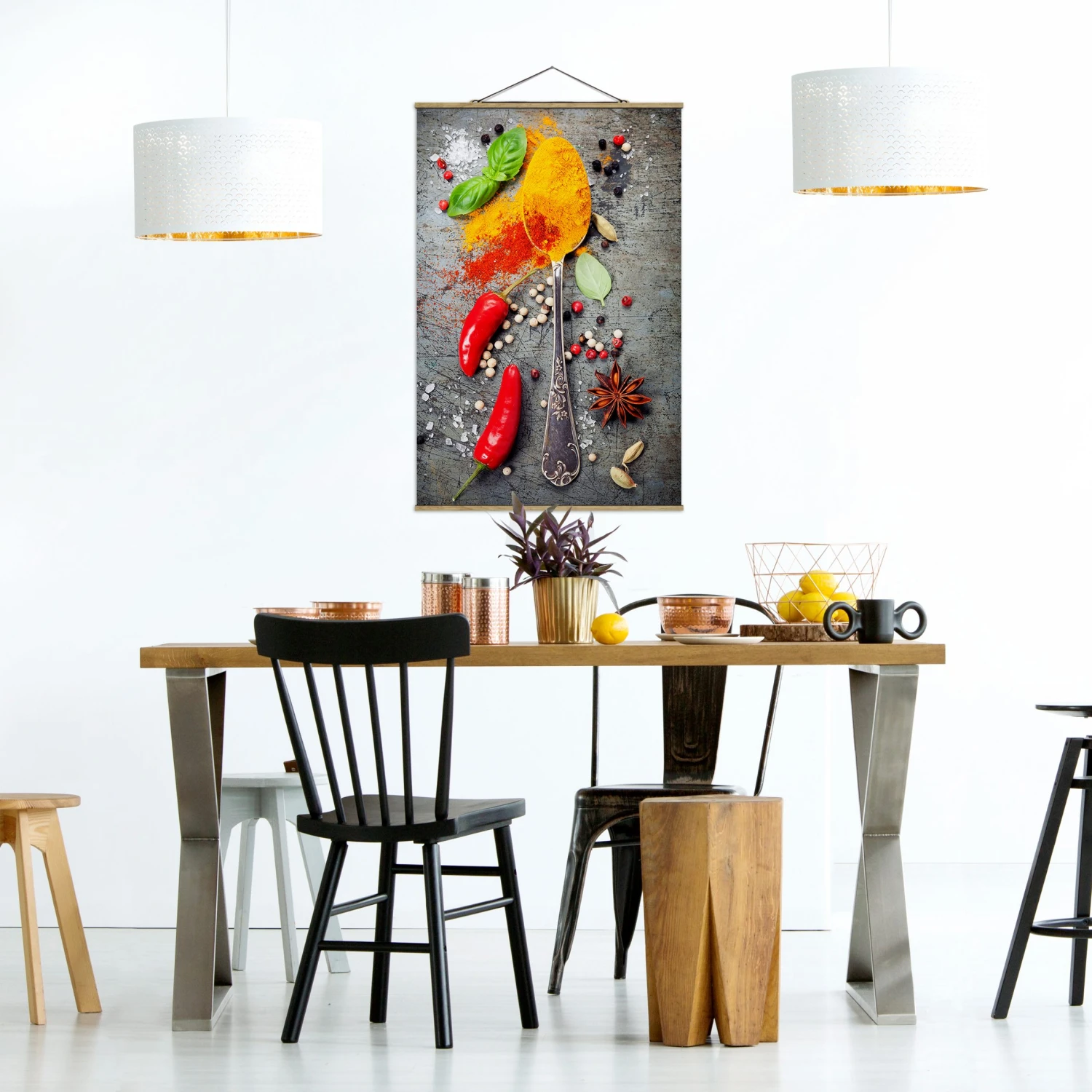 Stoffbild Mit Posterleisten - Löffel Mit Gewürzen In Orange 5 Stoffbild Mit Posterleisten - Löffel Mit Gewürzen In Orange – Bild 3