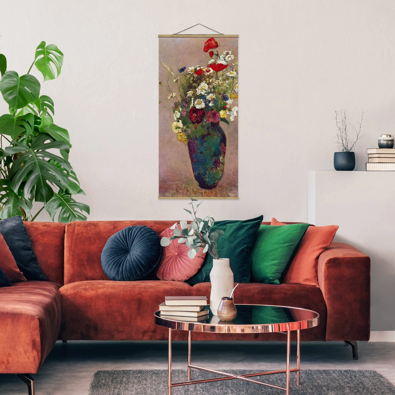 Stoffbild Mit Posterleisten - Redon - Blumenvase Mit Mohn In Creme-Beige 6 Stoffbild Mit Posterleisten - Redon - Blumenvase Mit Mohn In Creme-Beige – Bild 4