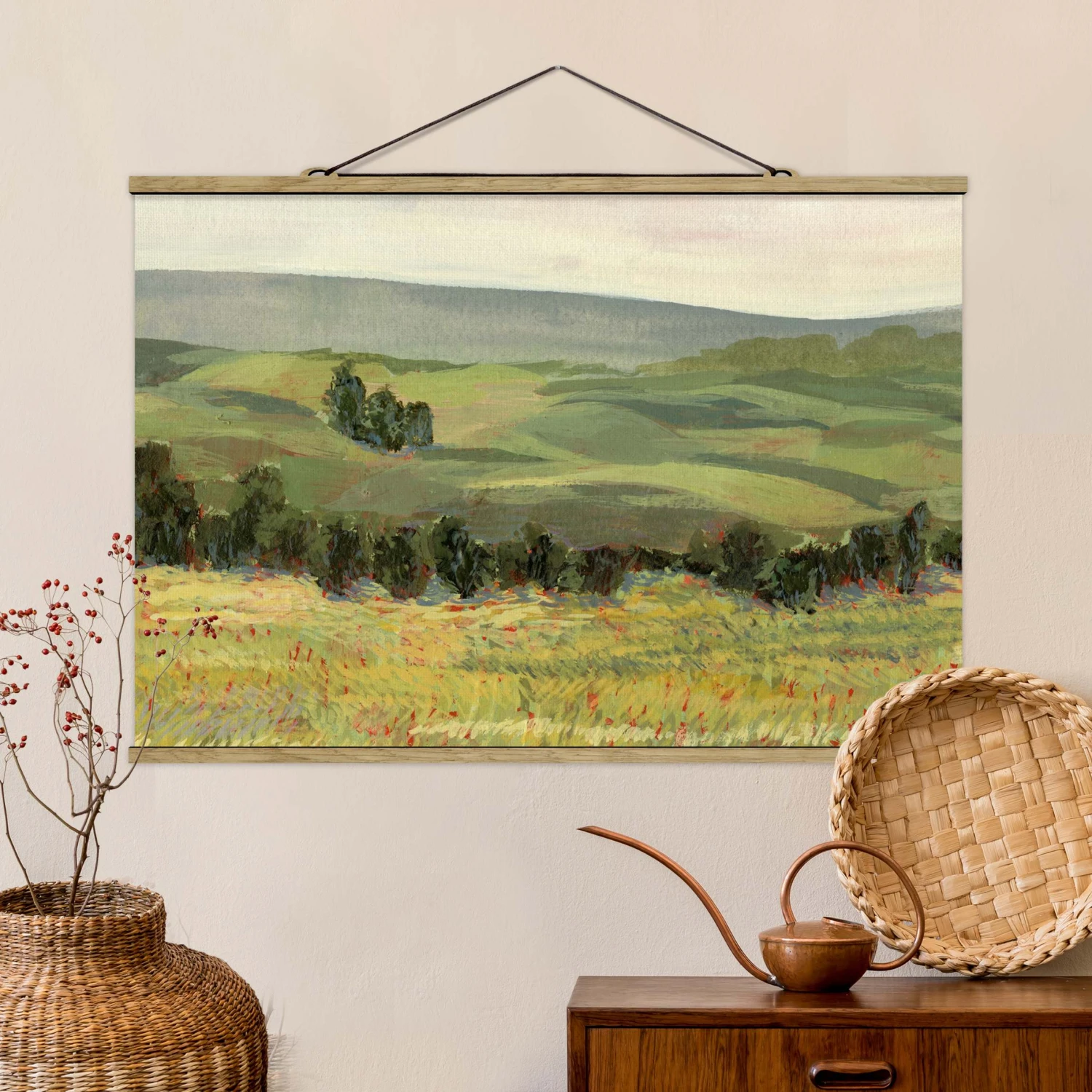 Stoffbild Mit Posterleisten - Wiese Am Morgen II In Grün 4 Stoffbild Mit Posterleisten - Wiese Am Morgen II In Grün – Bild 2